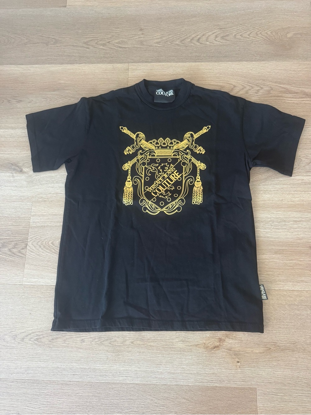 Versace Jeans Collection Black Tee with Gold Crest Graphic